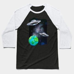 Ufo alien funny cute flying spaceship astronaut moon mars cosmic forest Baseball T-Shirt